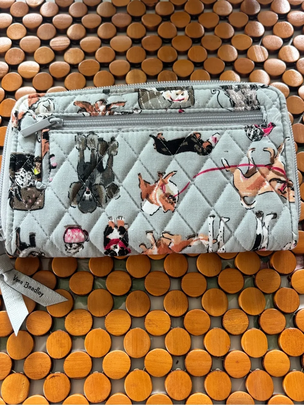 Vera Bradley Quilted Light Gray Wallet with Multicolored Dog Print - Picture 5 of 6